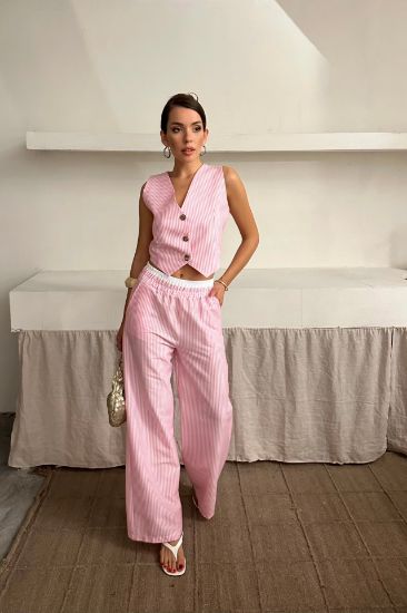 GOFRE ÇİZGİLİ YELEK - PANTOLON TAKIM - Pembe resmi